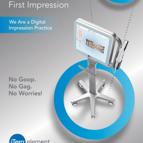 iTero product poster showing dental monitor on a stand
