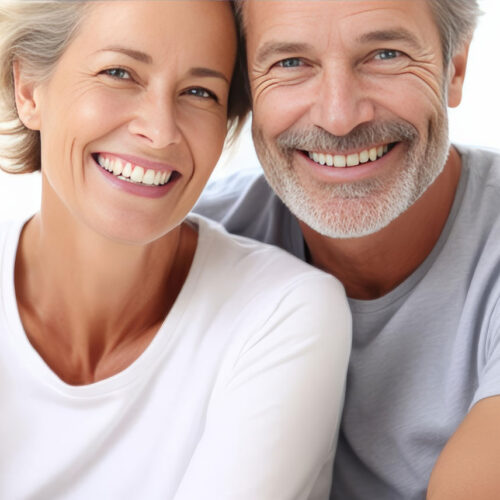 A smiling couple shows off their beautiful white teeth.