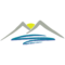Cartoon mountains with sun icon.