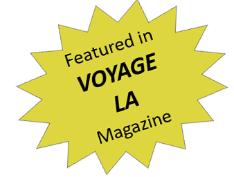 Yellow star with "Featured in Voyage LA Magazine".